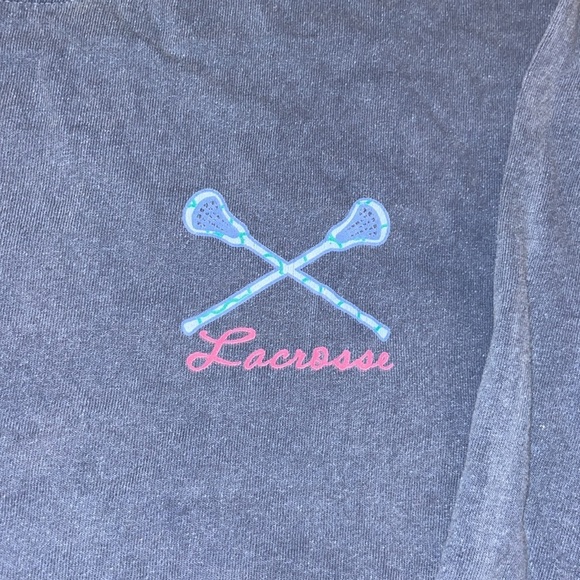Slate Blue Cotton Long Sleeve With Flowery Lacrosse Design - Picture 2 of 3